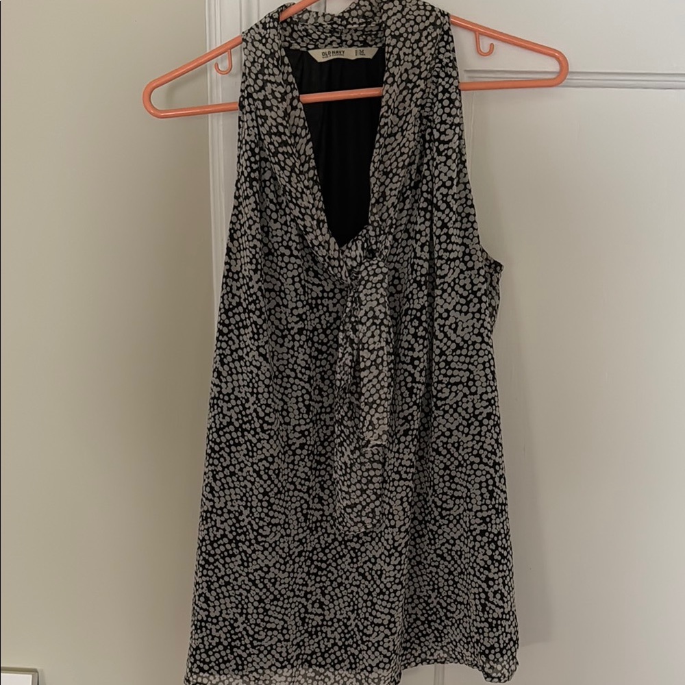 Old Navy Black and White Speckled Halter Blouse